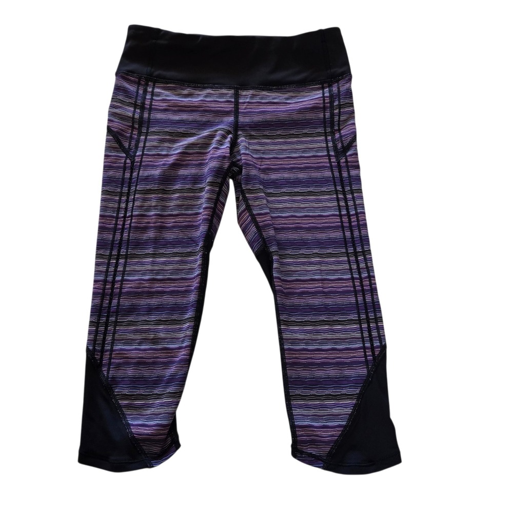 Lululemon Run Inspire Crop II Purple Space Dye Striped Mesh Leggings WL13
